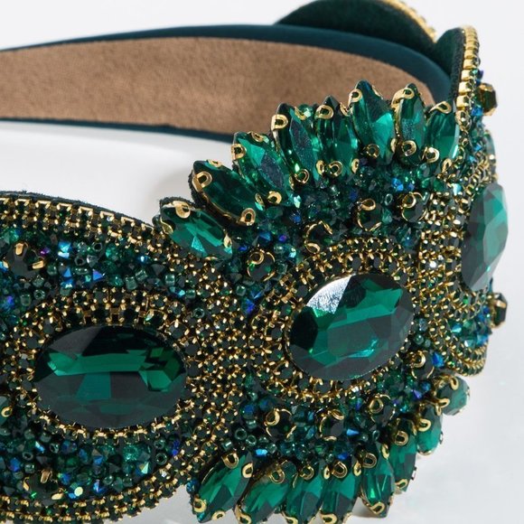 Green Glamorous Womens Cubic Zirconia Decor Headband